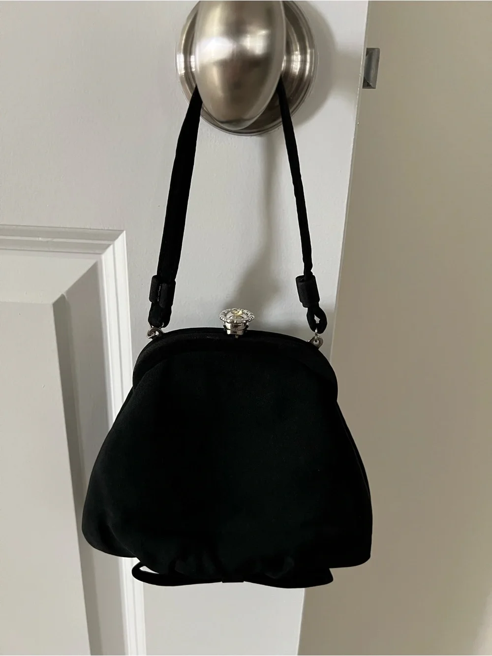Vintage Classic Black Evening Satchel Bow Handbag with Snap Closure
